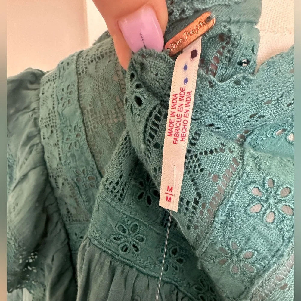 Free People Teal Blouse- Medium- NWOT - Picture 8 of 11